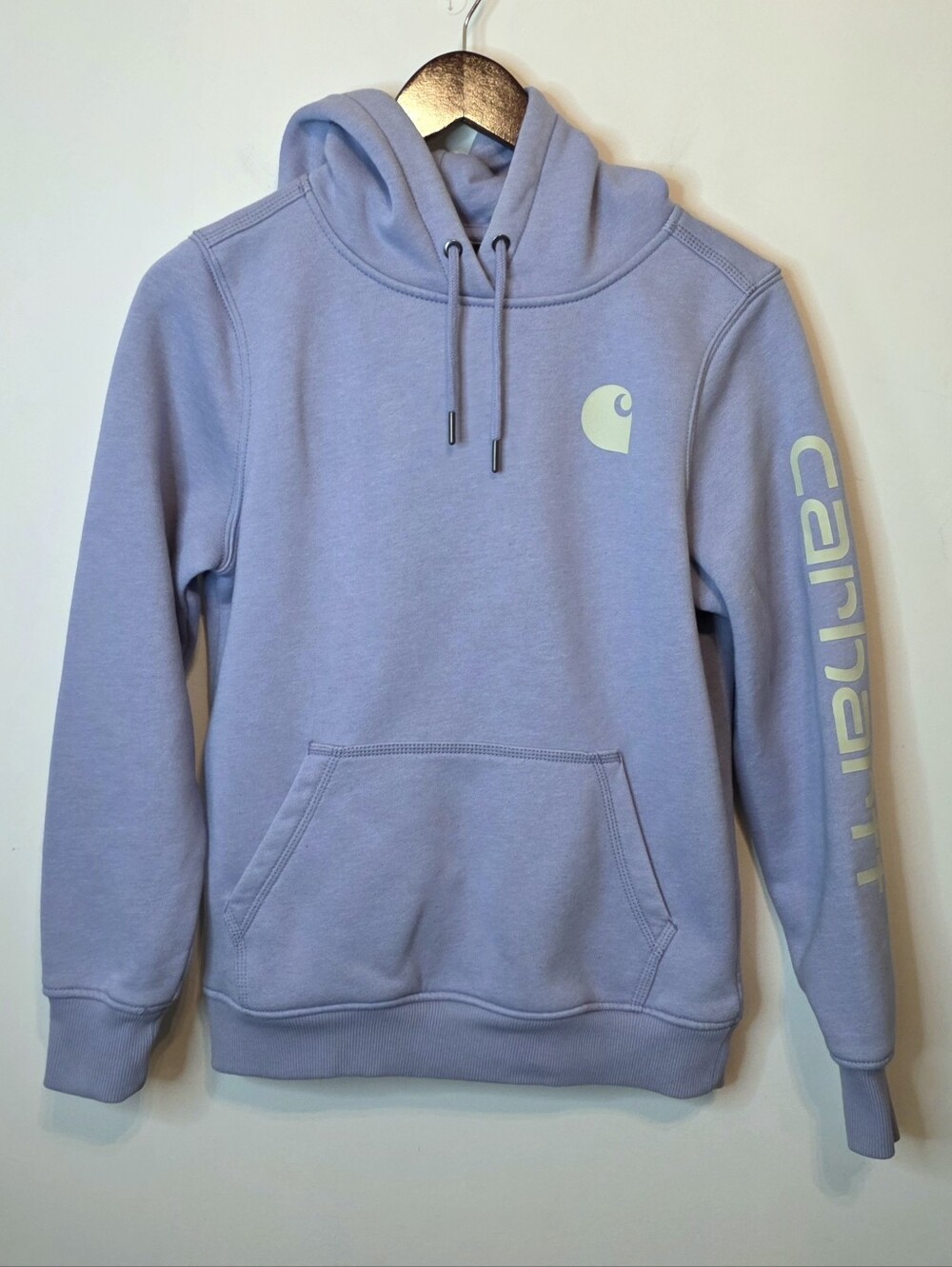 Carhartt Women's Relaxed Fit Logo Sleeve Hoodie Purple Size Small